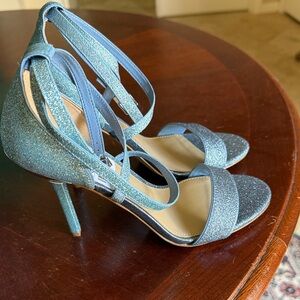 Michael Kors Sparkle Strappy High Heel Sandals - Teal Blue